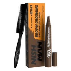 NISH MAN Black Grooming 4-Tips Beard Pen & Brush מילוי זקן חום